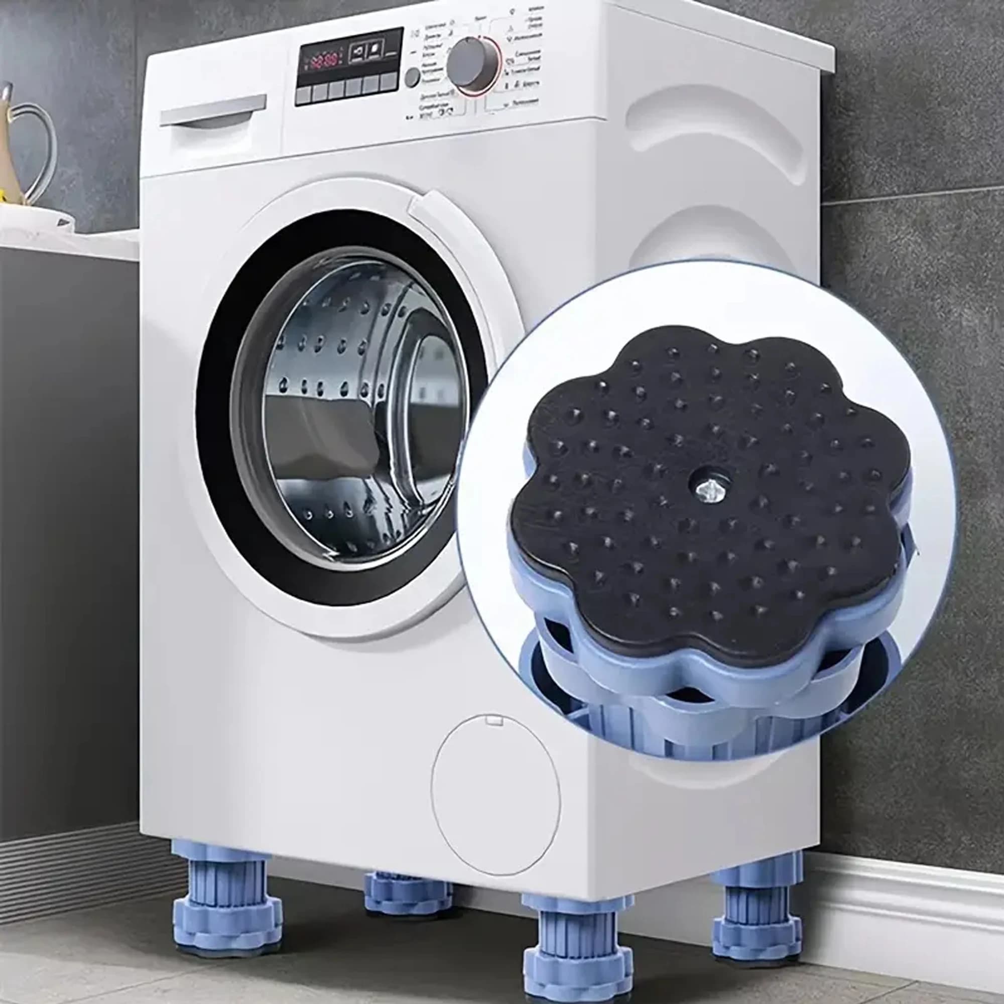 4-piece set of adjustable washing machine foot pads, universal shock-absorbing, anti-slip, anti-vibration pads, height-increasing, moisture-proof, suitable for refrigerators, pulsators, and drum washers, silent and stable