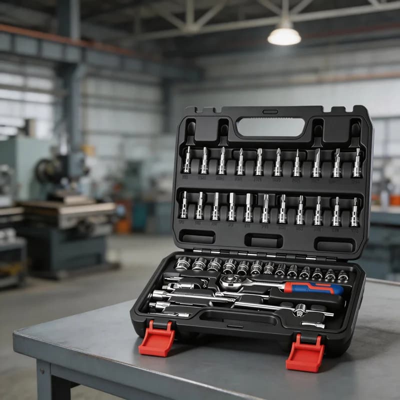 46Pcs 1/4" & 1/2" Drive Socket Set, Heavy Duty Ratchet Wrench Kit, Universal Auto Repair Tool for Car Motorcycle Bike Garage
