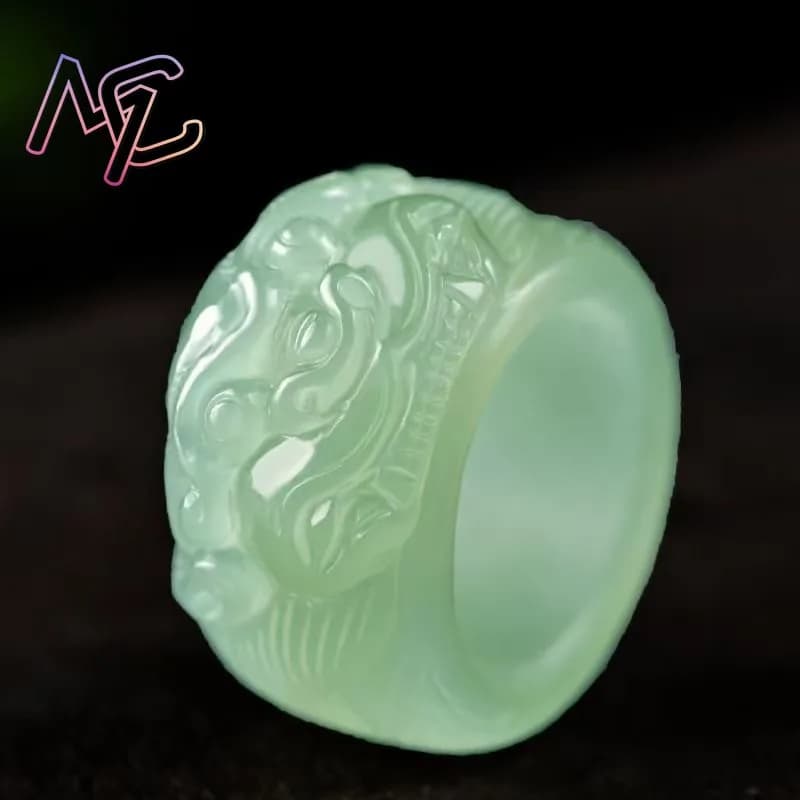 Anello Pixiu in giada naturale Hotan 20-21mm Anello per pollice Giadeite cinese Amuleto Gioielli con ciondoli di moda Regali intagliati a mano per donne Uomini