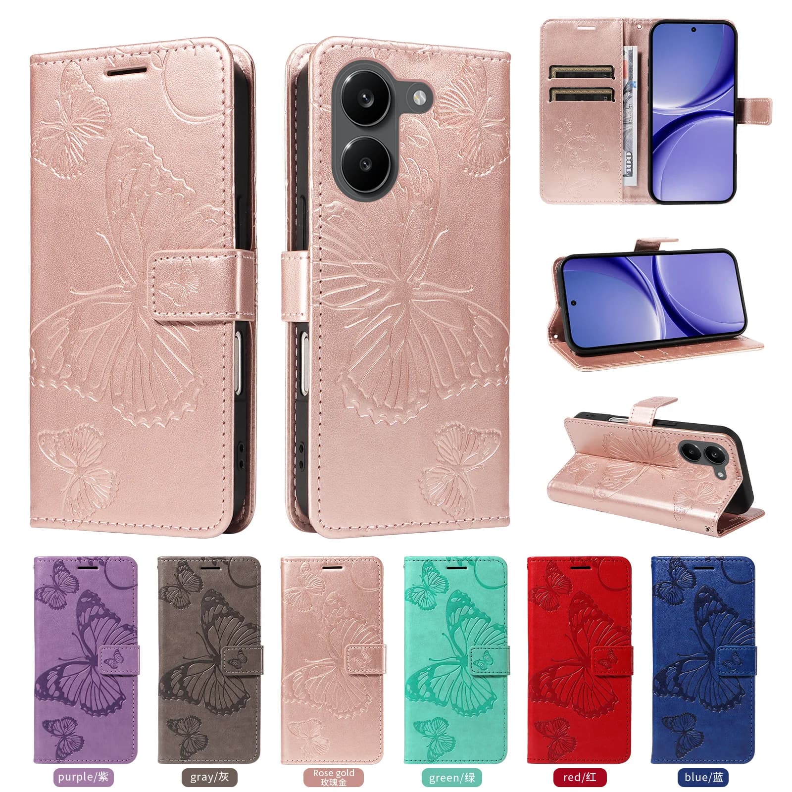 For Poco X8 Pro X8 Pro Max Big Butterfly Case For Coque Xiaomi Poco X5 X6 X7 X8 Pro Wallet Card Luxury Leather Phone Book Cover