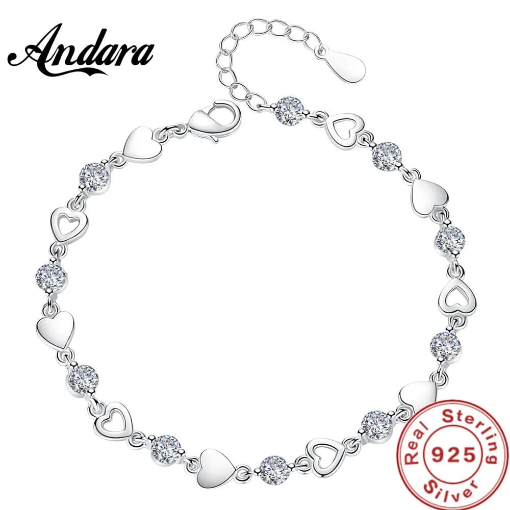 Andara S925 Bracciale in argento sterling Love Zircone Viola Cristallo Gioielli di fidanzamento Regalo per le donne