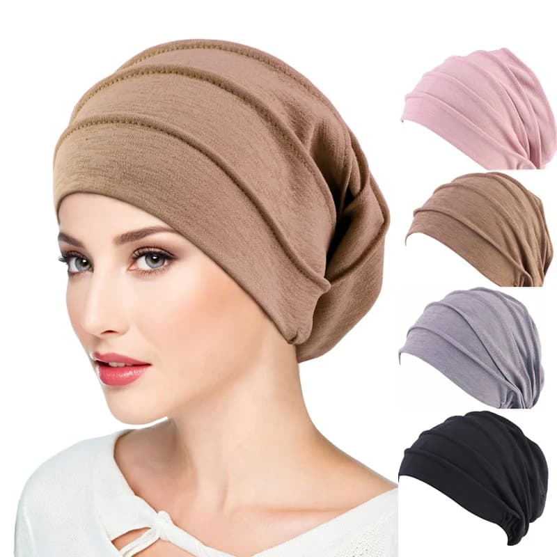Women Muslim Stretch Sonno Chemo Hat Cotton cap Hijab Turbante Copricapo Cap Wrap head for Cancer Hair loss accessories