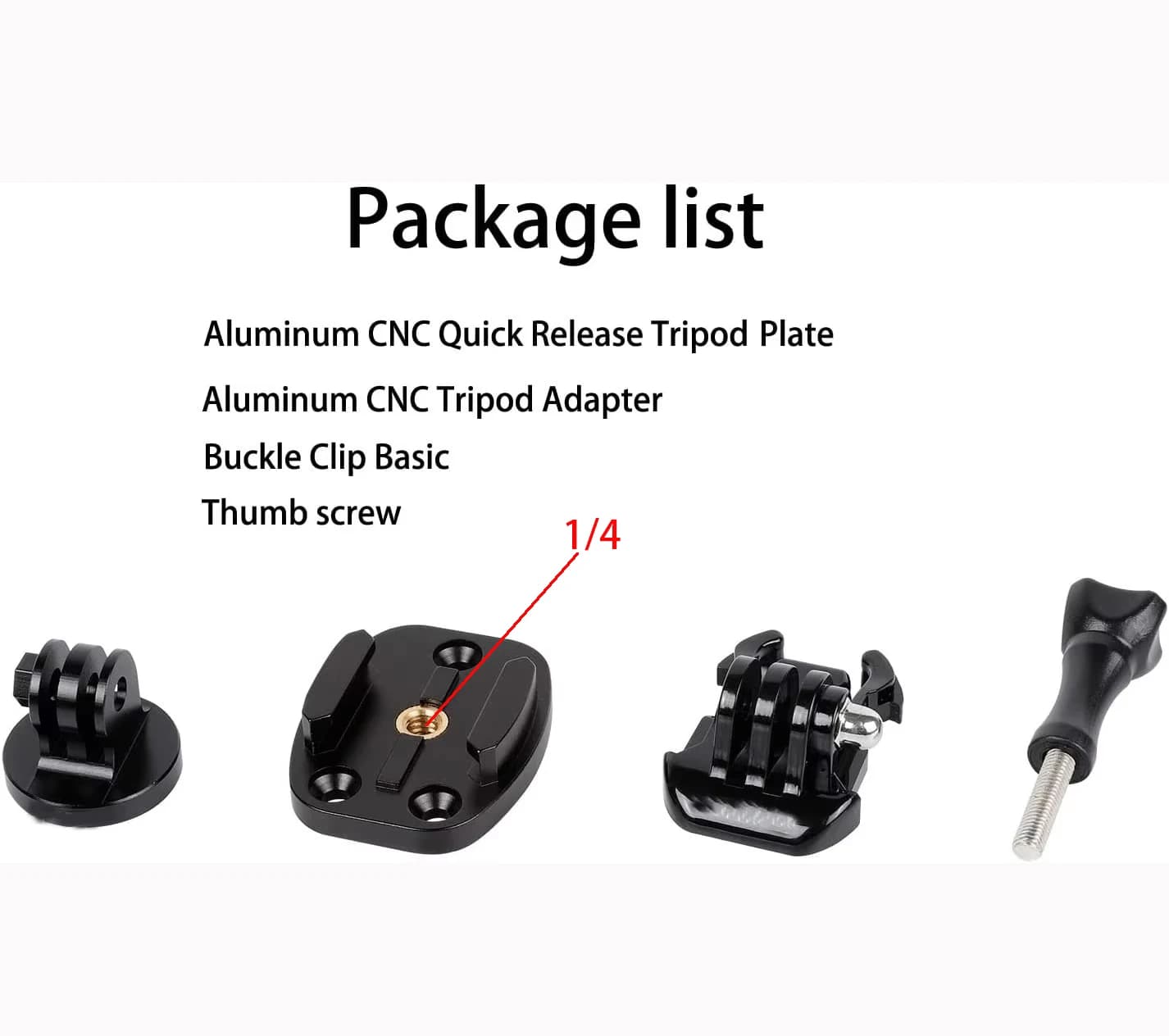 Support adapter for tripod/monopiede 1/4 compatible with GoPro Hero 11 10 9 8 7 6 5 camera, AKASO, Insta360,DJI Osmo Action 2 3 CNC Quic