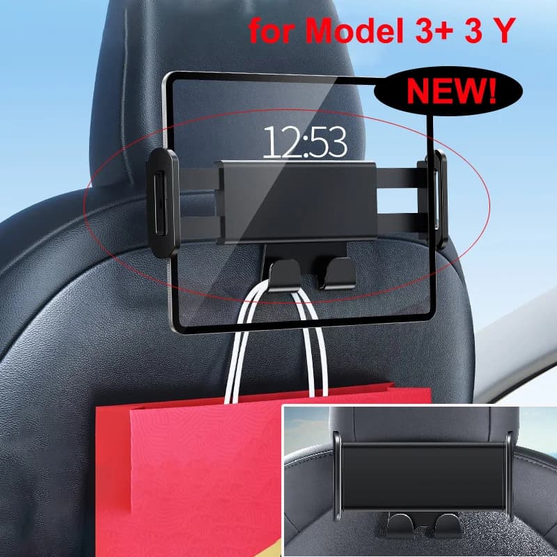Per Tesla Model 3 Model Y Supporto per telefono per sedile posteriore con 2 ganci 360 ° Ruota la staffa per poggiatesta automatica con supporto per telefono cellulare Tablet PC