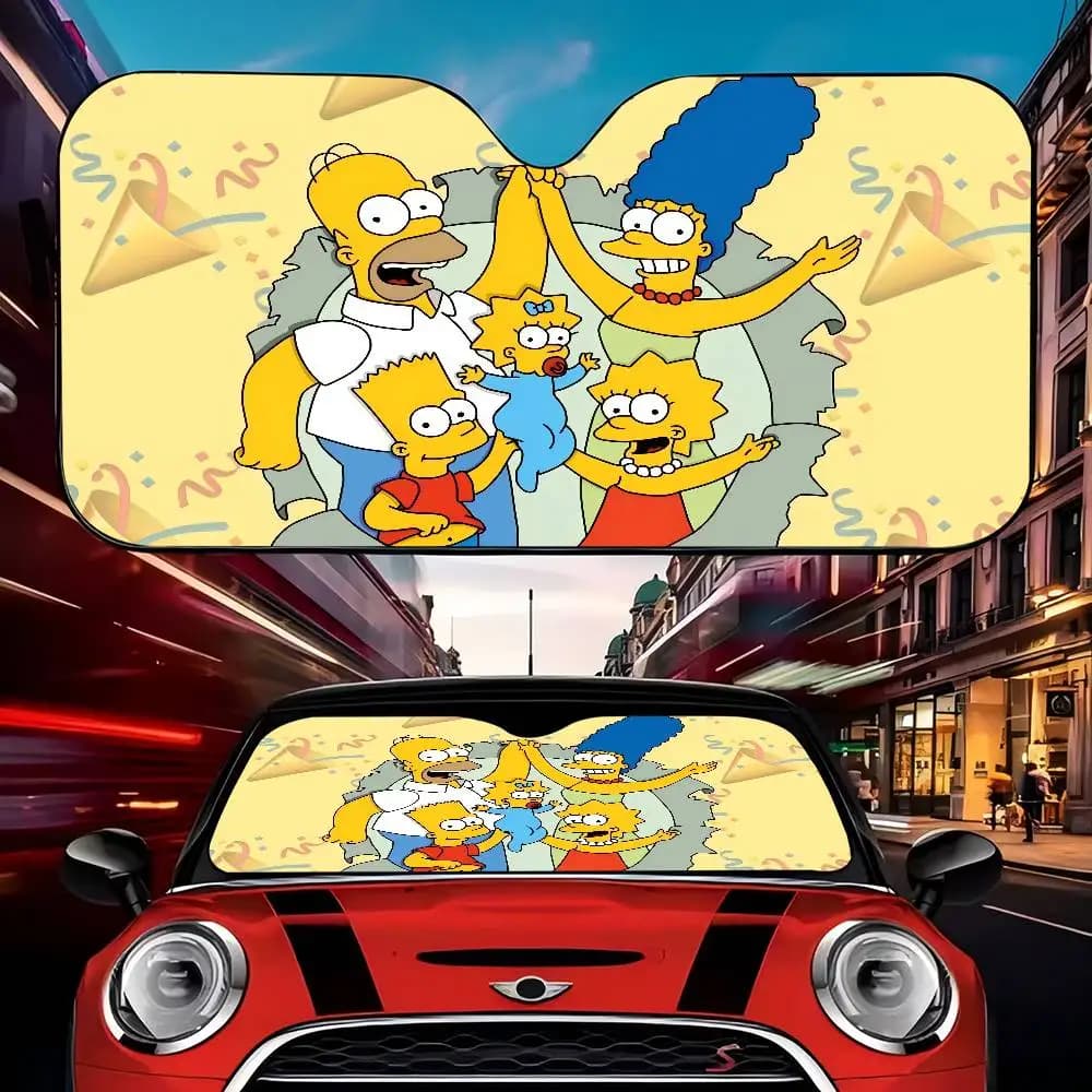Parasole per parabrezza auto con motivo Simpson Family Birthday Party, parasole per parabrezza anteriore