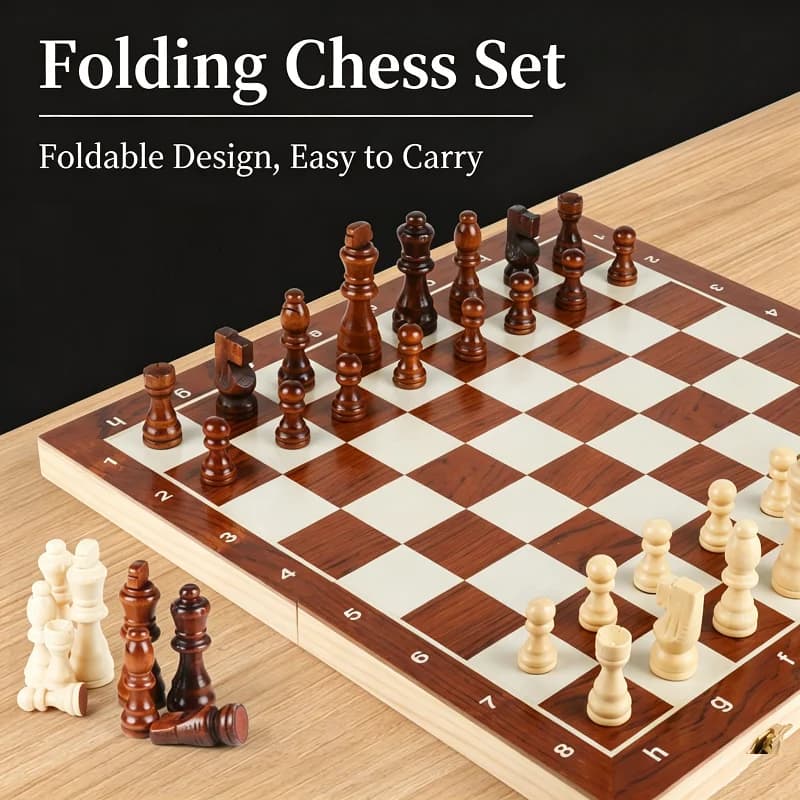 Chess with Board Magnetic Advanced Chess Children's Chess Pawns Backgammon Wood Board Game QLYX04