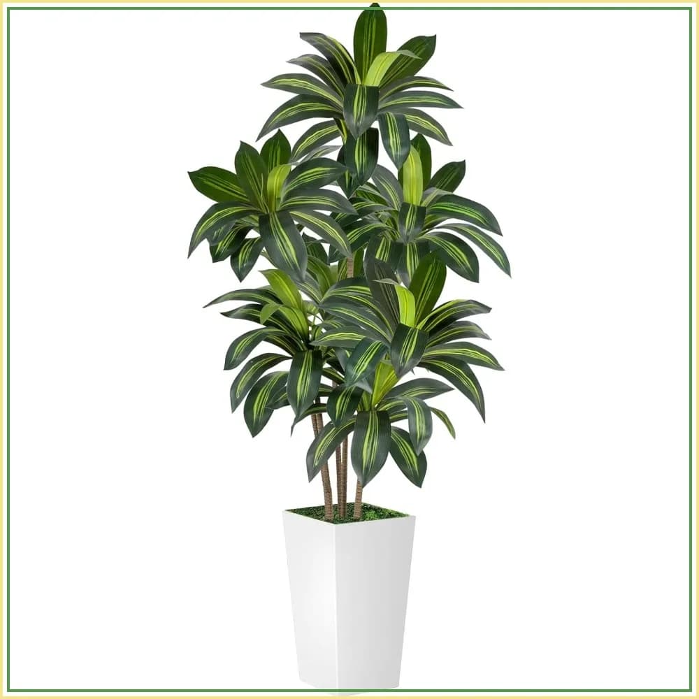 6FT Artificial Dracaena Tree with White Planter, 72in Tall Faux Potted Plant for Indoor Outdoor Home Office Decor
