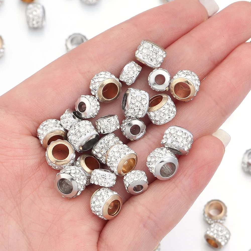 20Pcs Rhinestone Crystal Shambhala Ball Beads Alloy Large Hole Spacer Bead for DIY Jewelry Making Bracelet Necklace Accessories