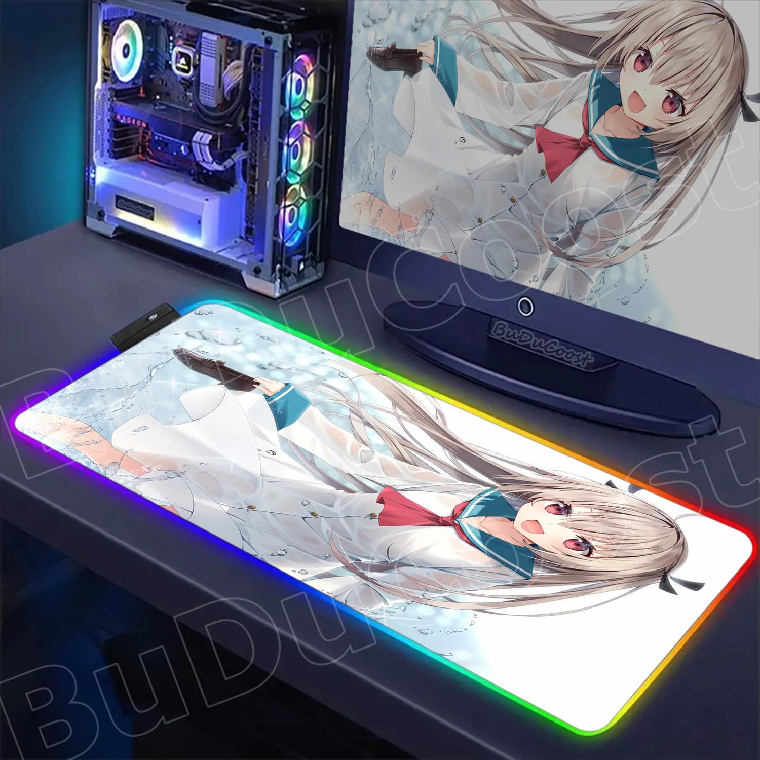 AT-RI Tappetino per mouse per giochi e anime, decorazione da tavolo per giochi HD RGB, per computer, tablet e tappetini per mouse, grande tappetino per mouse a LED da tavolo
