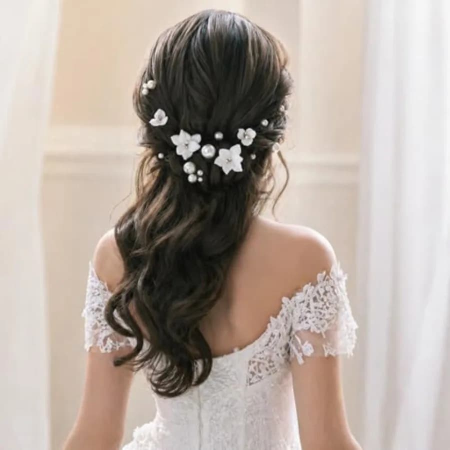 Fermagli per Capelli da Sposa Fatti a Mano con Perle, 13 Pezzi, Fiori Bianchi e Perle, Accessori per Capelli da Sposa per Donne, Spose e Damigelle