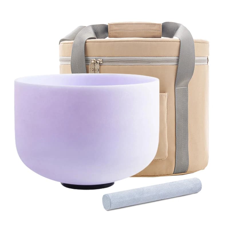 Hye-eun 10inch 440/432hz Amethyst Gemstone Fusion Crystal Singing Bowl Set with Beige Bag ,ibetan Sound Meditation Singing Bowl