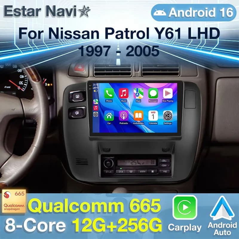 Autoradio Android 16 per Nissan Patrol Y61 1997-2005, Lettore Multimediale Video, Navigazione GPS 4G, Bluetooth Wireless, CarPlay, Schermo