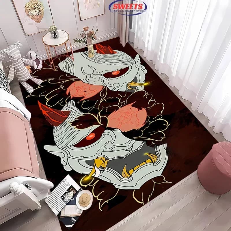 Tappeto con stampa 3D maschera Hannya giapponese per soggiorno camera da letto corridoio tappetino lungo antiscivolo tappeto morbido divano zerbino casa