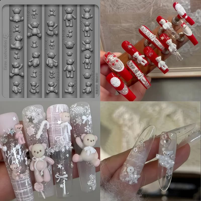 Accessorio in lana lavorata a maglia per bambola orso intagliato a mano Stampo in silicone trasparente fai-da-te per nail art 3D per progetti di artigianato e arte