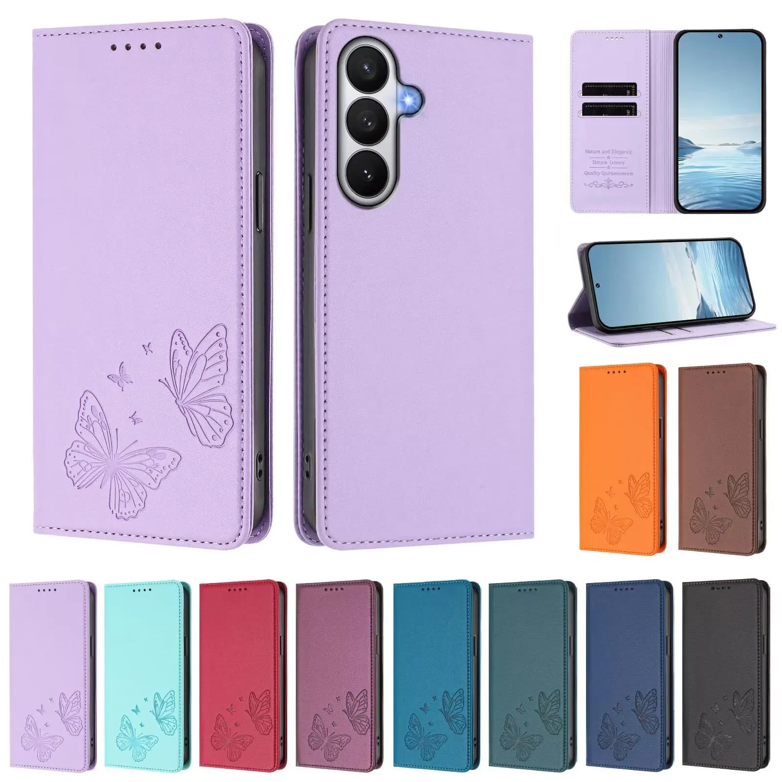 Custodia a Portafoglio in Pelle con Chiusura a Farfalla per Samsung Galaxy A17 A16 A15 A14 A13 A12 A07 A06 A05 A05S A04 A04E A04S A03 Core 4G 5G