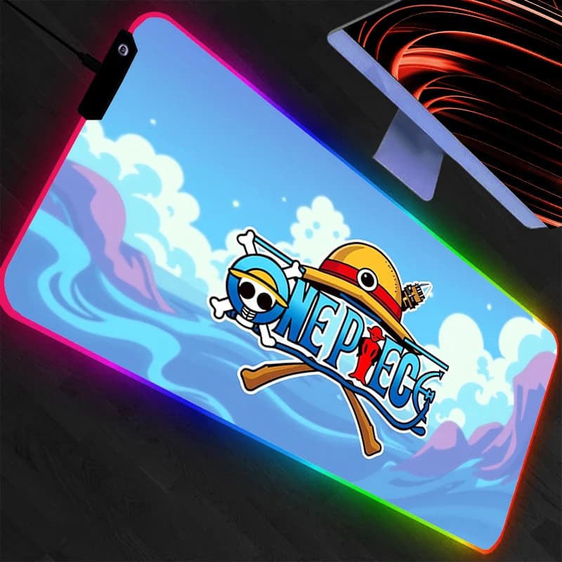 Tappetino Mouse LED One Piece, Accessori Gaming con Retroilluminazione RGB, Mousepad per Gamer PC, Tappetino per Tastiera e Scrivania
