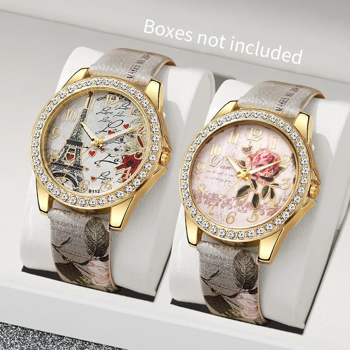 2 pcs/set fashion woman watches leather strap luxury rhinestone quartz watch for woman Reloj Mujer watch (without box)