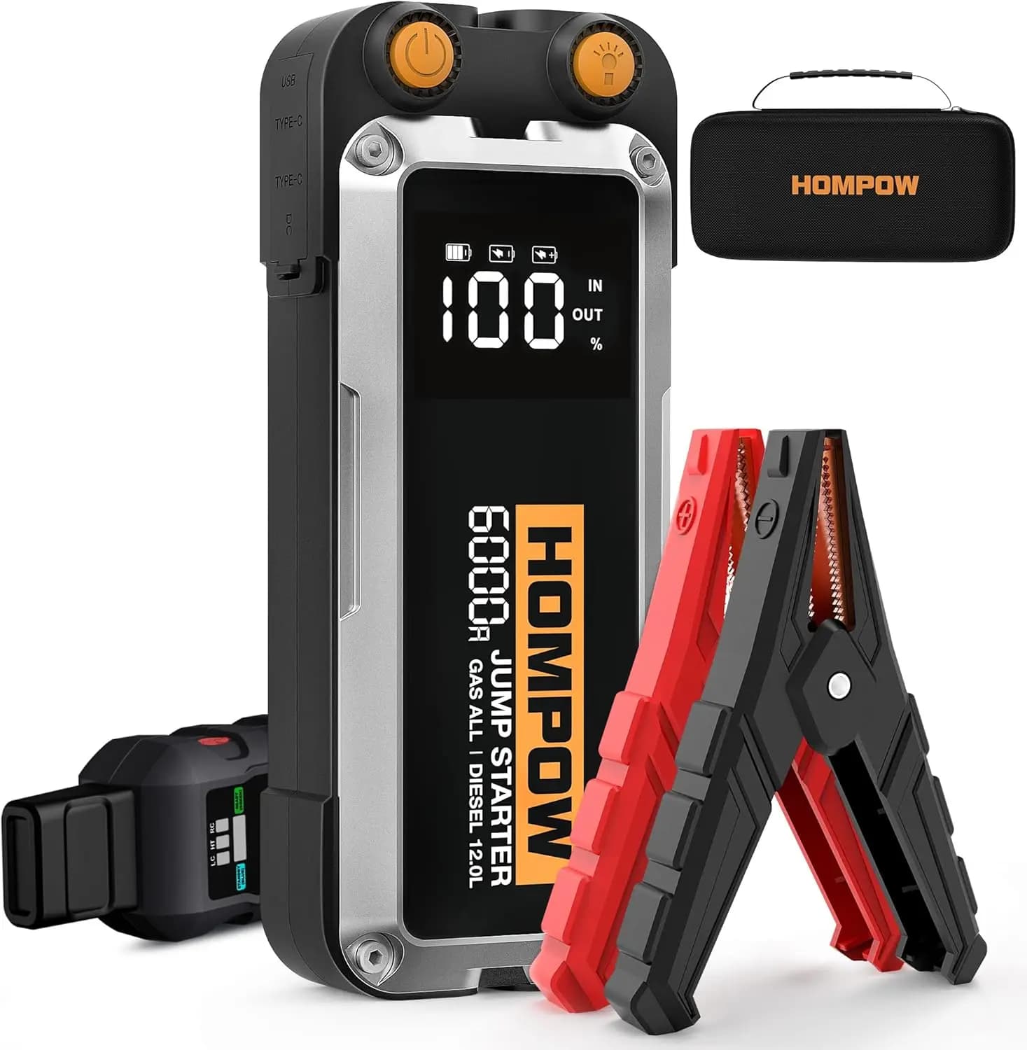 Avviatore di Emergenza Portatile per Auto con Display LCD, Porte USB e Torcia per Tutti i Motori a Benzina e Diesel fino a 12L