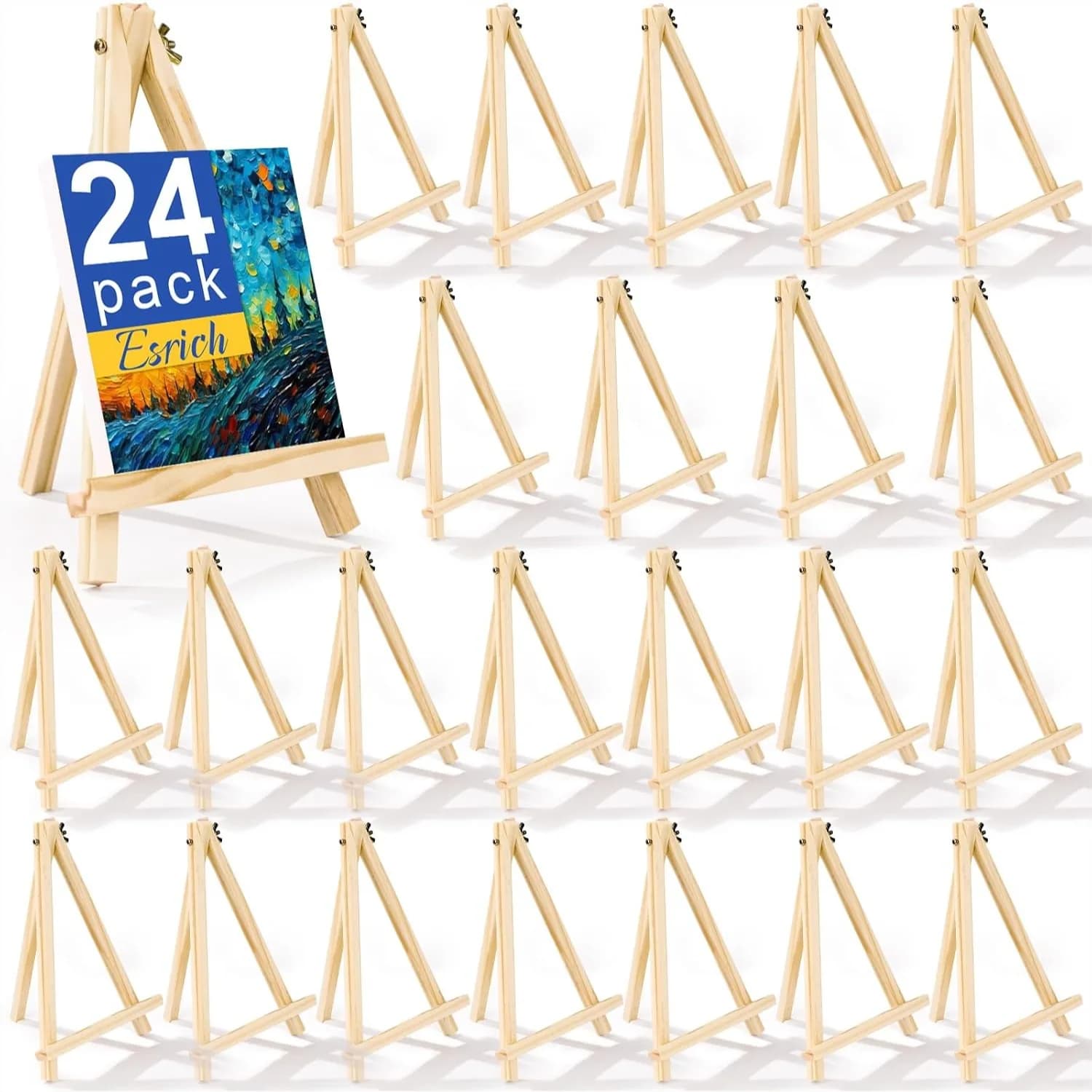 Set di 24 Cavalletti in Legno da 9 Pollici per Dipingere su Tele, Supporto a Treppiede per Arte e Artigianato, Cavalletto da Tavolo Portatile per Bambini e Studenti
