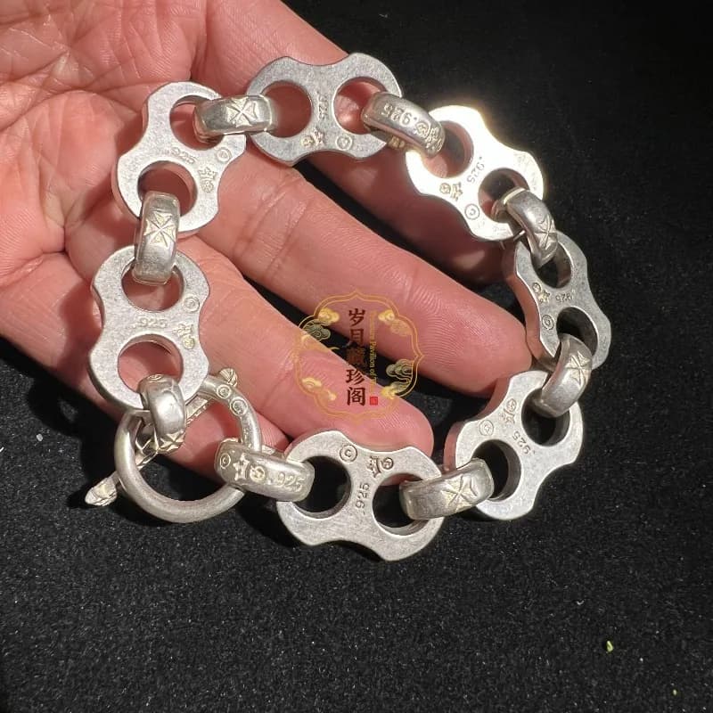 Nuovo Bracciale con Chiusura a Catena in Argento Tibetano S925 2026, Bracciali alla Moda per Coppie, Gioielli Personalizzati Regalo002