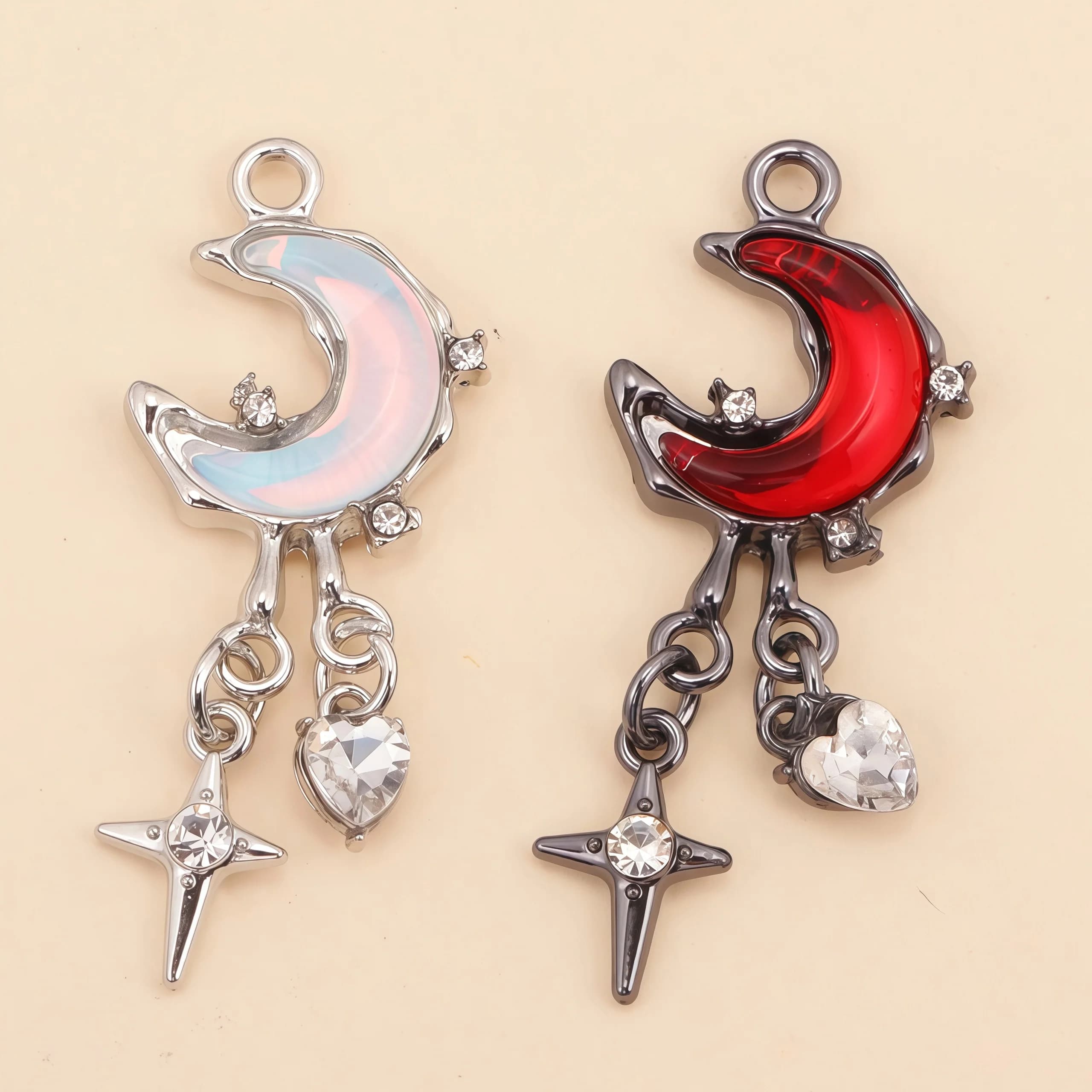 5 Pezzi Splendidi Ciondoli a Forma di Stella e Luna in Cristallo per Creazione di Gioielli, Stile Y2K, per Collane, Orecchini, Fai da Te, Artigianato