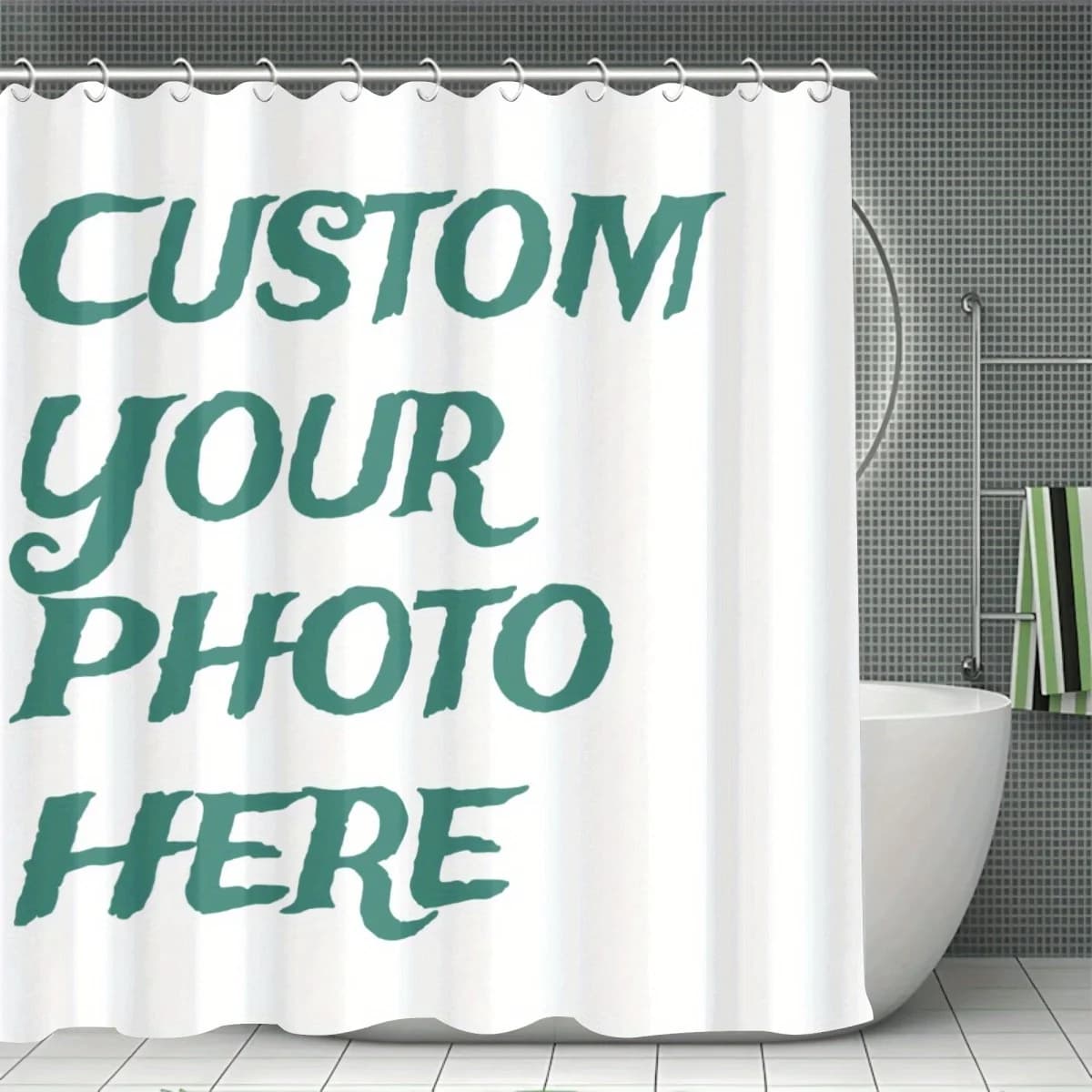 Tenda da Doccia Personalizzata in Poliestere con Stampa 2D, Impermeabile, con Ganci, per Dropshipping e Decorazione