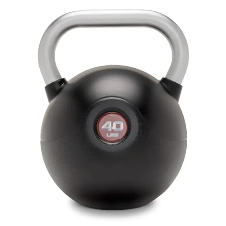 Commercial Grade PU Coated Kettlebell 10 to 40 LB, Black/Gray, Durable Textured Steel Handle Flat Base for Full Body Home Gym S