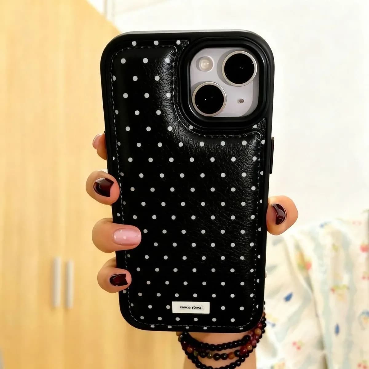 Ins Korean cartoon Polka Dot Creative Leather Kawaii Phone Case For iPhone 17 air 16 15 14 13 12 11 Pro Max Plus Y2K Cute Cover
