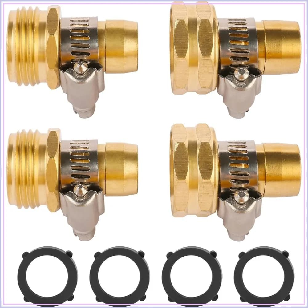 2 Set Brass Garden Hose Repair Connector Kit with Clamps, Fit for 3/4" or 5/8" Garden Hose Fittings, Male and Female