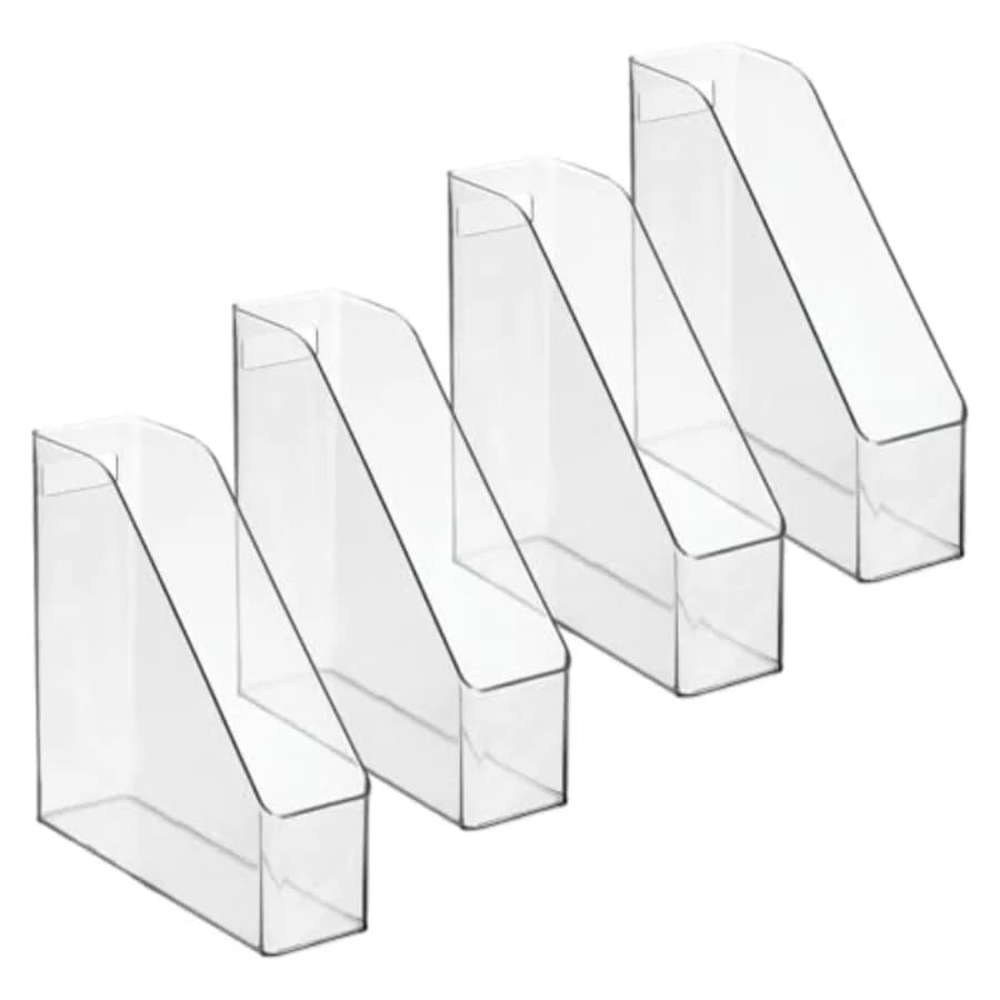 Organizzatore Verticale Sottile in Plastica per Archiviazione con Maniglia, Contenitore per Quaderni, Raccoglitori, Buste, Riviste per Casa e Ufficio
