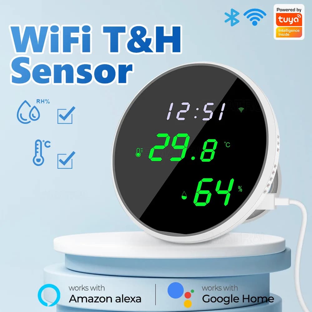 Tuya USB Sensore intelligente di umidità della temperatura APP WiFi Monitor remoto per Smart Home Smart Life, funziona con Alexa, Google Assistant