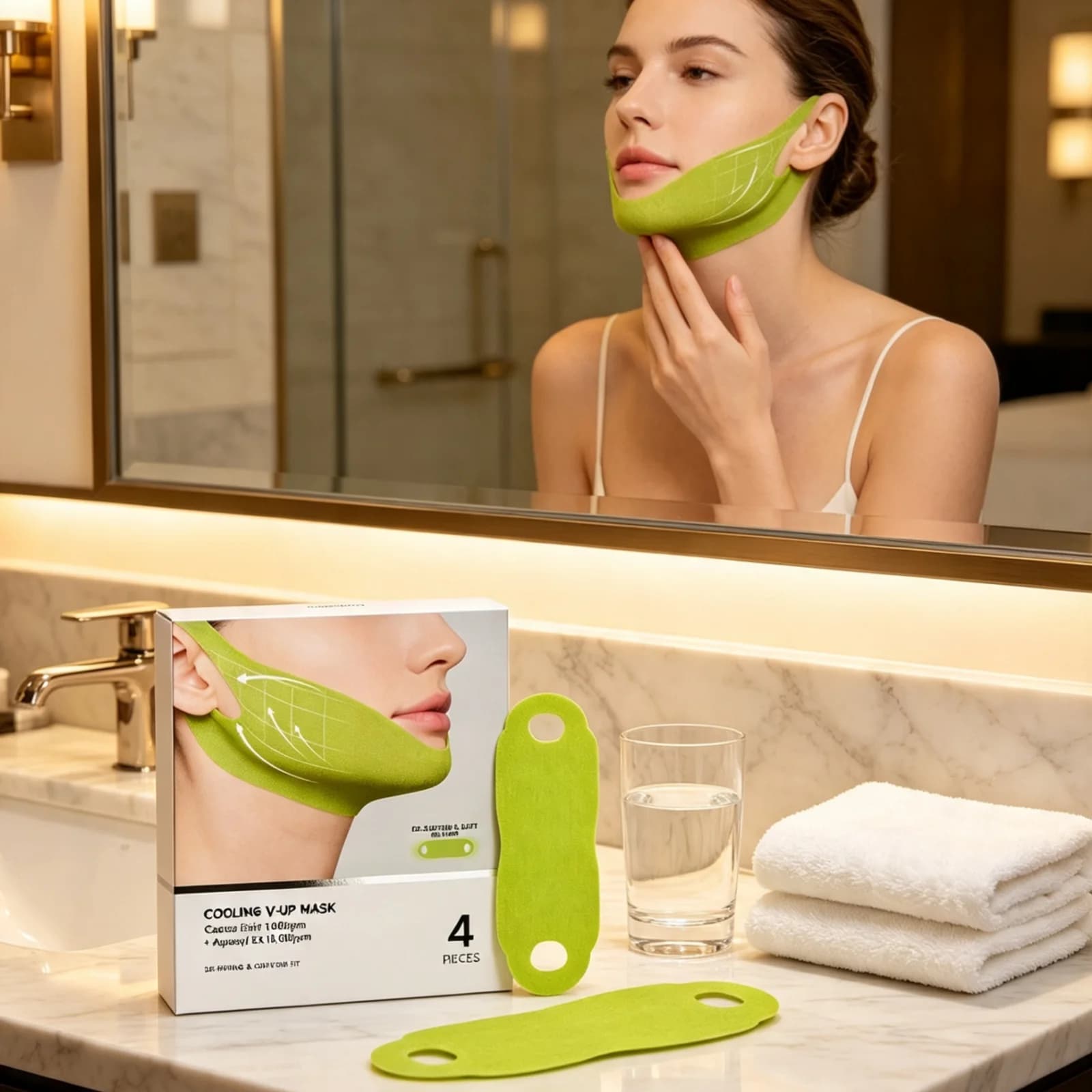 Cooling V up Mask Soothing Skin Moisturizing Relieve Facial Tightness Eliminate Swelling Anti Sagging V Line Face Mask 4pieces