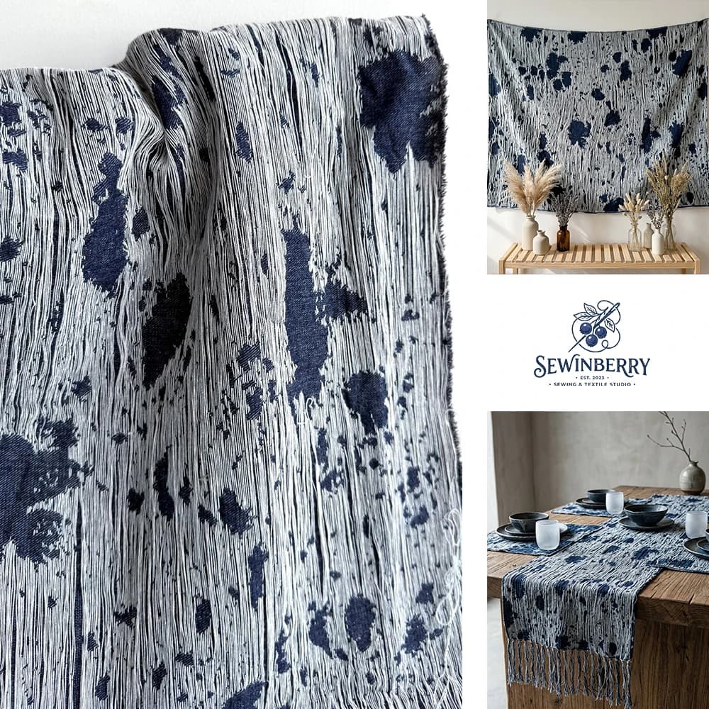 Fringe Yarn Jacquard Denim Polyester Fabric Vintage Distressed Cloth 50x175cm For Fat Quarter Patchwork DIY Sewing Material