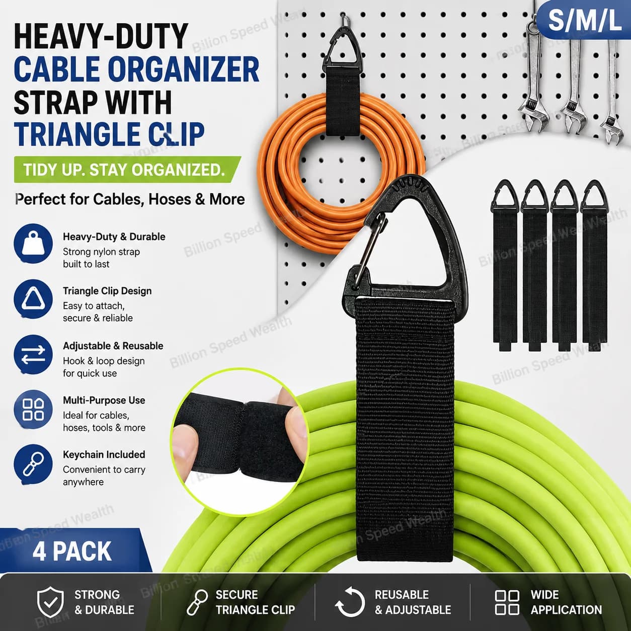 Nylon belt for heavy cable management with triangular buckle, power cable organizer, key straps for pipes and cables