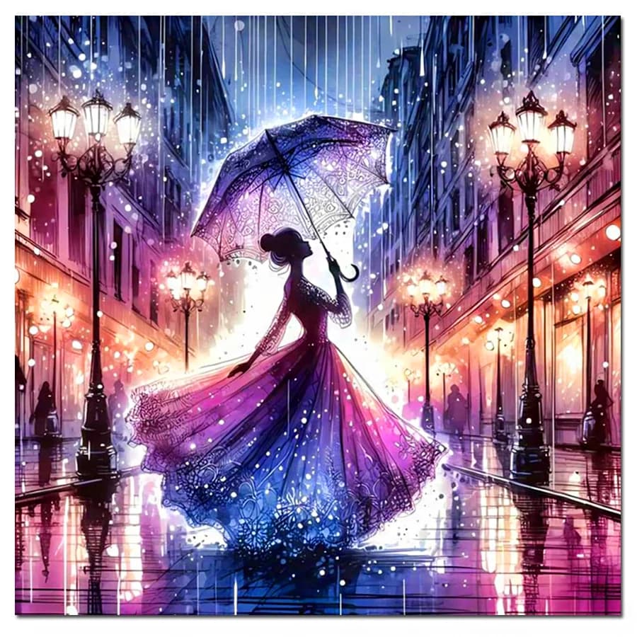 Kit di pittura diamante paesaggio europeo di luce notturna di strada Ragazza nuziale, ombrello ragazza da ballo 5D decorazioni per la casa con ricamo diamante fai da te