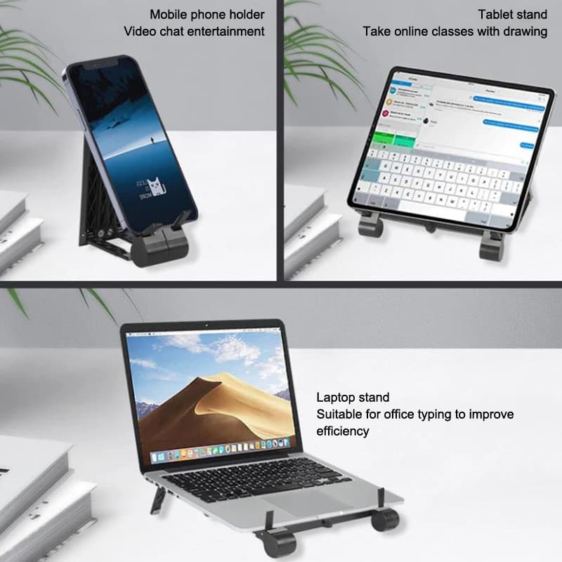 Supporto pieghevole per laptop in offerta speciale, supporto da scrivania per notebook, mini laptop, tastiere, tablet e telefoni.