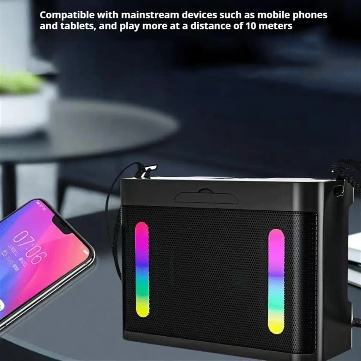 AS62 Subwoofer Altoparlante Bluetooth Wireless con Luci Colorate, Macchina Karaoke Portatile per Feste Familiari con 2 Microfoni Stereo