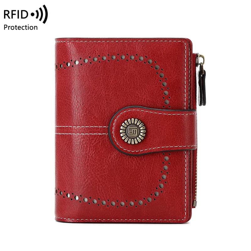Portafoglio da donna con blocco RFID occidentale in pelle PU con slot multipli per carte Portafoglio da donna con cerniera scavata alla moda per donna