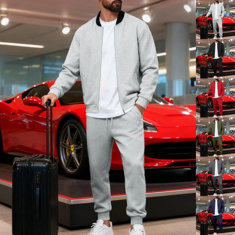 Set Sportivo Casual da Uomo Stile Americano con Giacca Baseball con Zip e Pantaloni Lunghi per Moda Giovanile Autunno Inverno