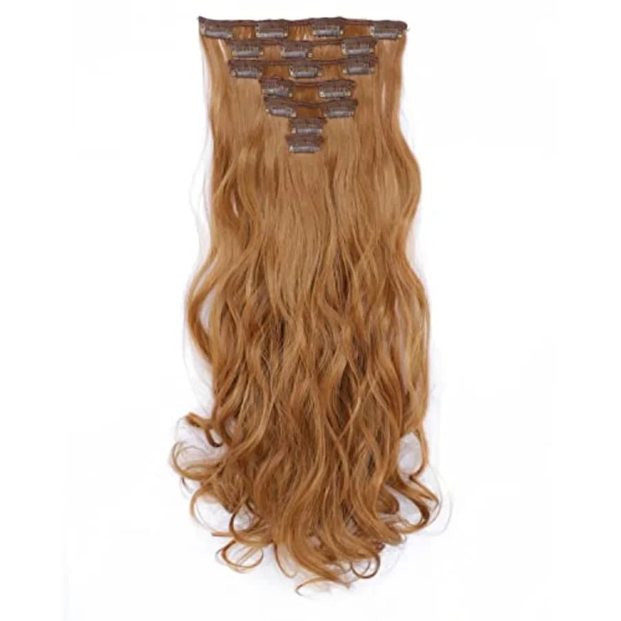 Women 20 Inches Curly Full Head 7 Separate Pieces Heat Resistance Synthetic Hair Clip in Hair Extensions Dark Strawberry Blonde