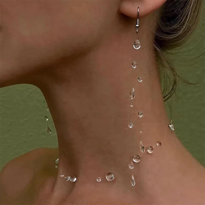 Nuova Collana Trasparente a Goccia d'Acqua, Orecchini a Goccia, Gioielli Cristallini a Goccia di Rugiada, Elegante Choker da Donna con Cristalli a Goccia d'Acqua