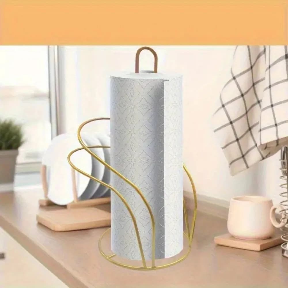 Portarotolo in Ferro Nero Oro dal Design Elegante, Supporto per Rotolo di Carta con Base Rinforzata Antiscivolo, Porta Carta Igienica