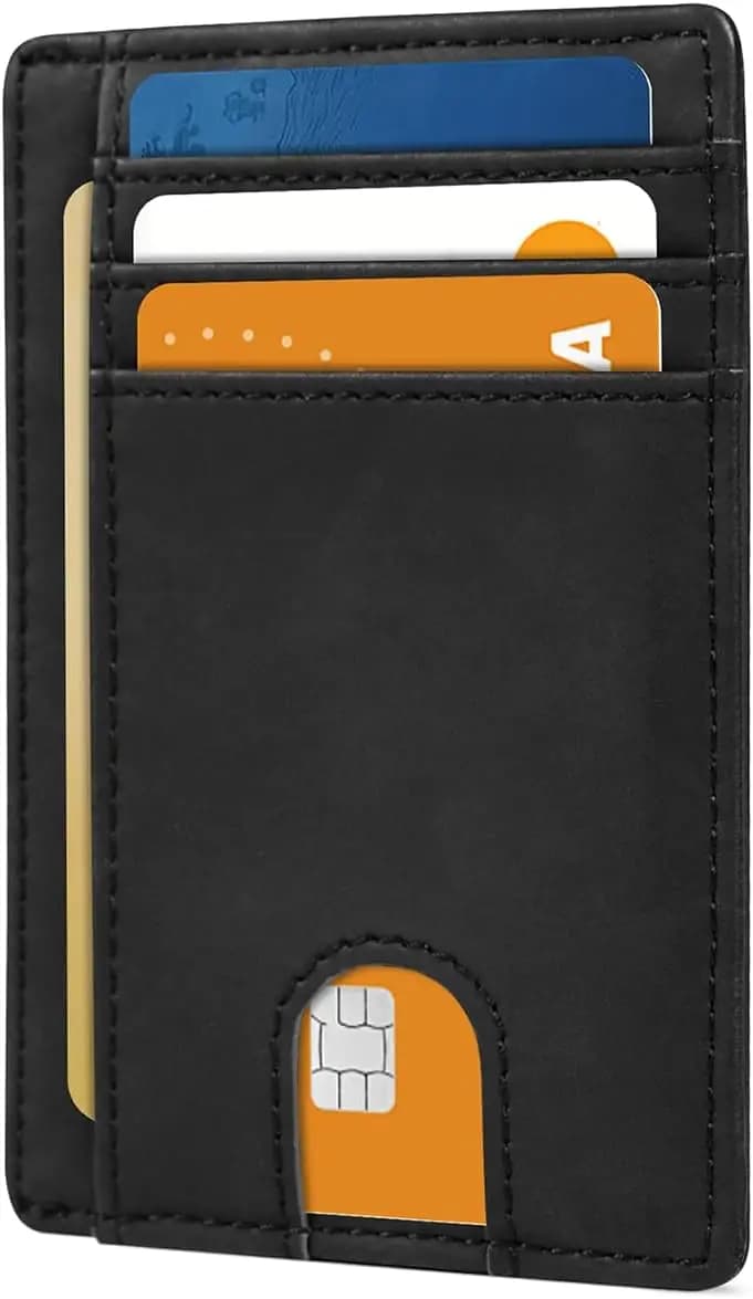 Portafoglio Sottile in Pelle con Blocco RFID e Tasca Frontale per Uomo e Donna - Porta Carte di Credito Minimalista