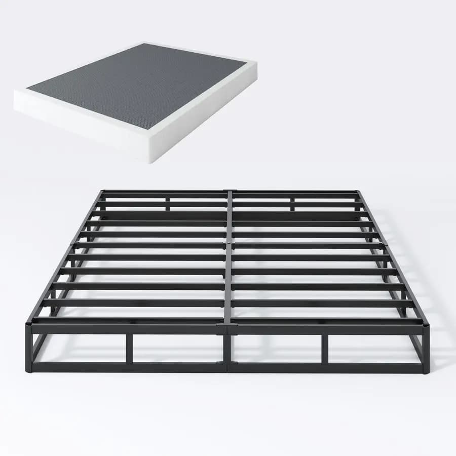 Base letto matrimoniale con box spring da 3000 libbre, in metallo nero resistente con rivestimento in tessuto facile da pulire, silenziosa