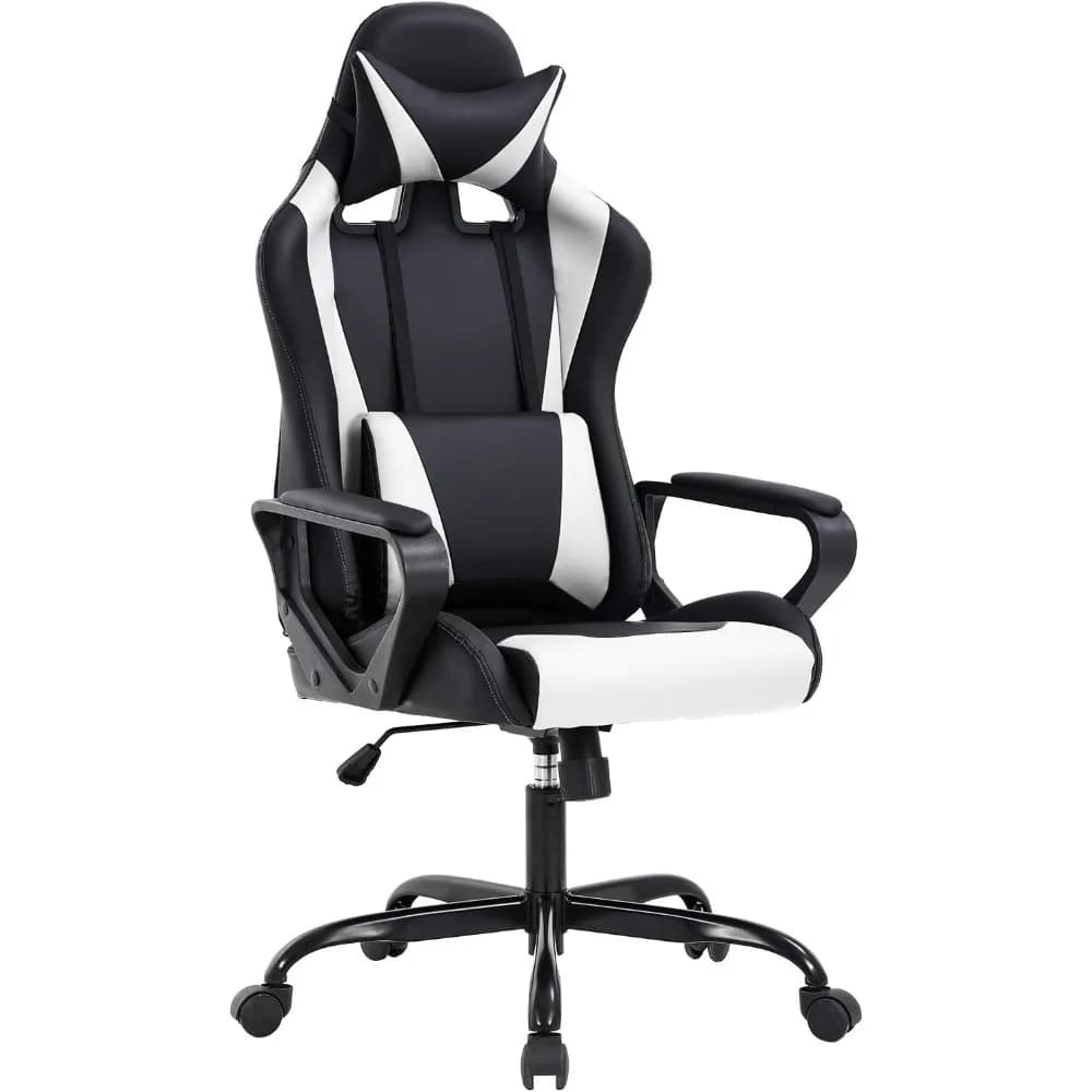 Hot-Sell!NEW White High-Back Computer Gaming Chair,PU,Ergonomic Executive Swivel Rolling Chair w/Lumbar Support for Back Pain