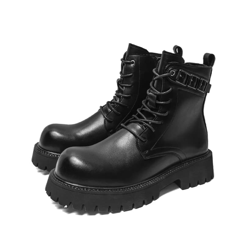 Stivali Alti da Uomo con Suola Spessa Nera, Tinta Unita, Aumentano l'Altezza, Stile Business Semplice e alla Moda, Casual