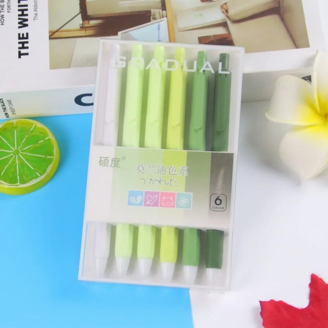 Set di 6 Penne Gel Morandi, Penne a Sfera Retrattili con Punta ST per Studenti, Cancelleria Scolastica Estetica