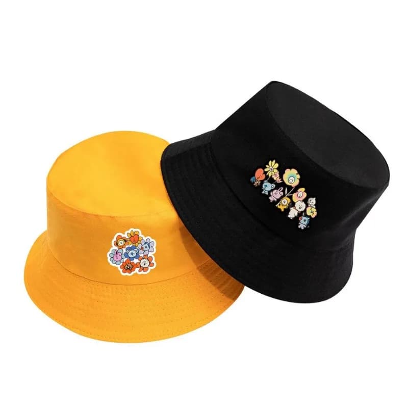 New Hat in Tela BT21 Korean with Sympathetic Cartoons, Ideal for Parents and Children, Versatile Summer Fishing Hat with Solar Protection