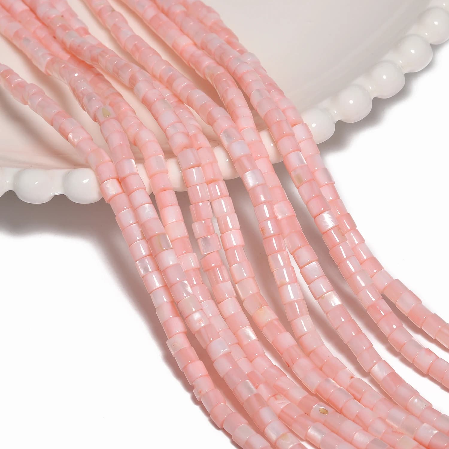 Perle di pietra naturale di perle di conchiglia rosa 4x3mm Perline distanziatrici lisce a forma di tubo cilindrico per la creazione di gioielli Accessori per braccialetti fai-da-te