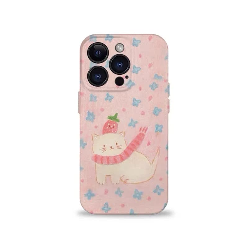 Pink Strawberry Cat Cartoon Phone Case for IPHONE 17 Air 16E 15 PROMAX 14 Plus 13 12 MINI 11 PRO 16Plus XR Acrylic Phone Cover